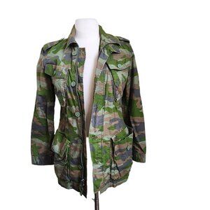 J Crew Jacket Womens XS Boyfriend Fatigue Hooded Camouflage Cotton camo army zip